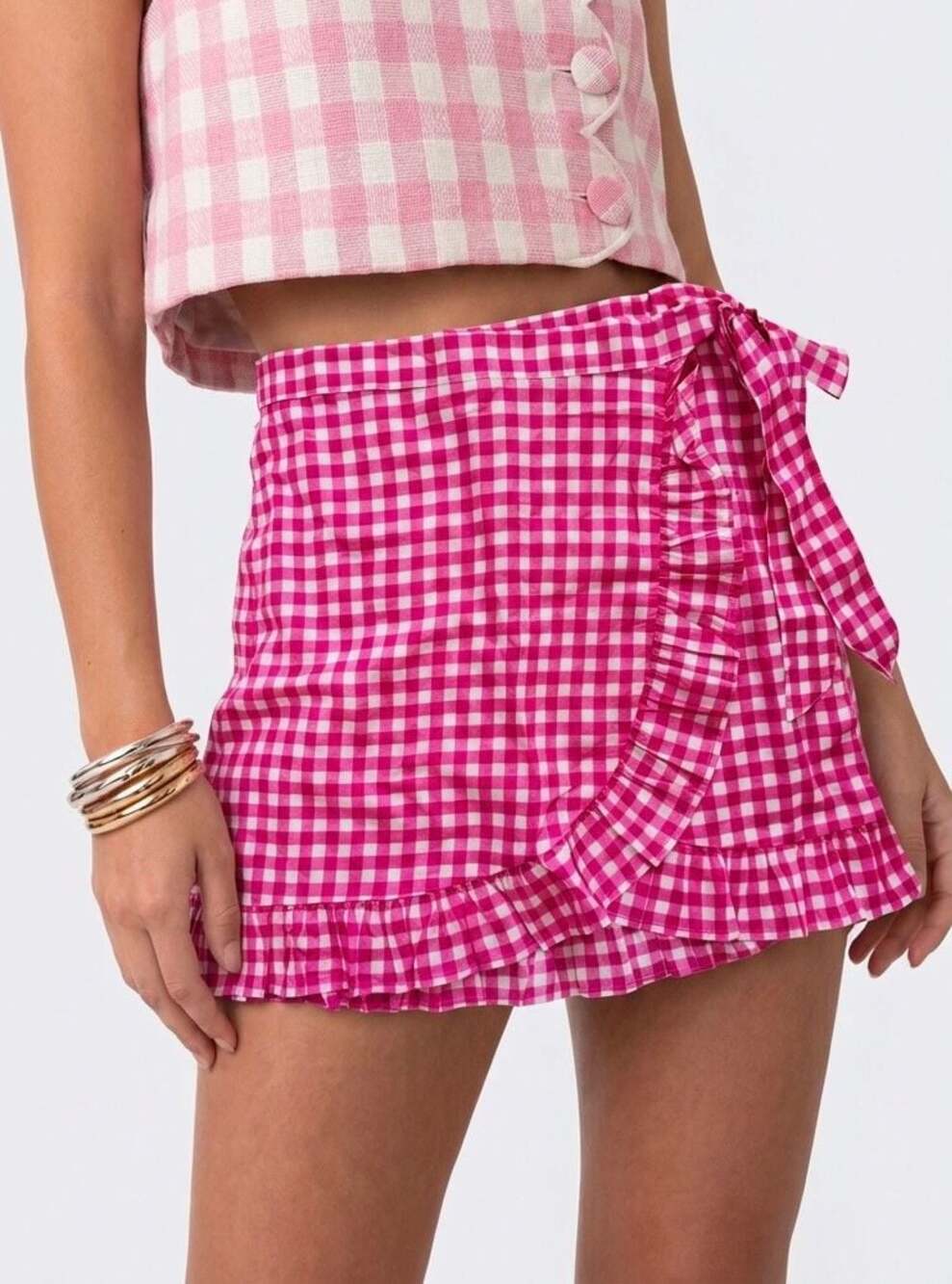 J.Crew Gingham Ruffle Wrap Mini Skirt